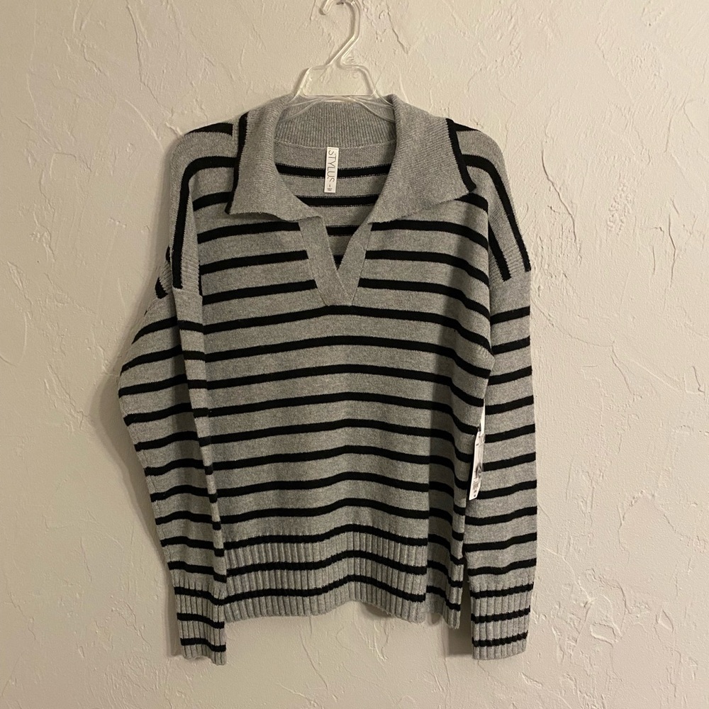 Gray and Black Striped Men's Sweater